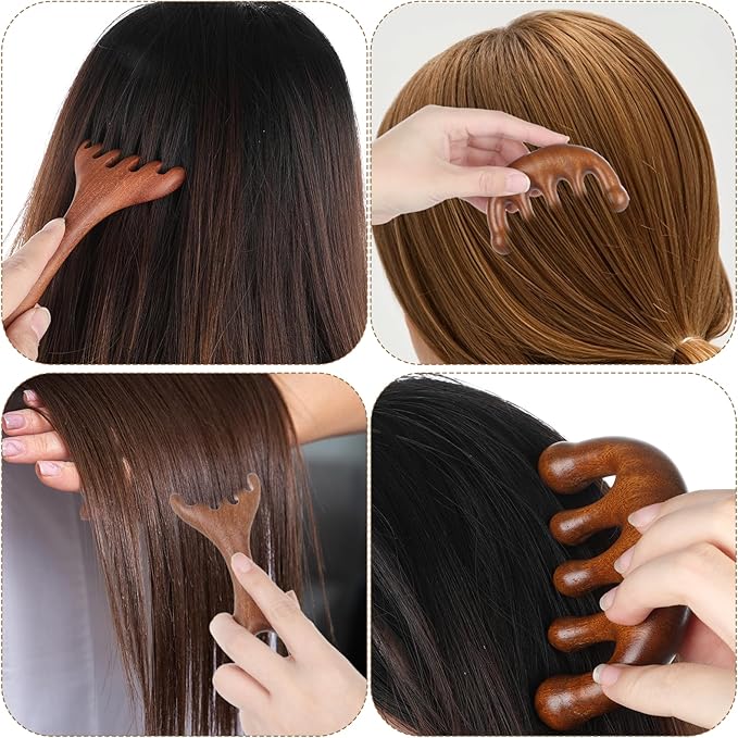 3 PCS Wooden Scalp Massager Hair Growth Gua Sha Hair Massager Comb Head Massagers Scalp Tool Manual Scalps Massagers Scalps for Women Man Hairs Promoting Hairs Growth