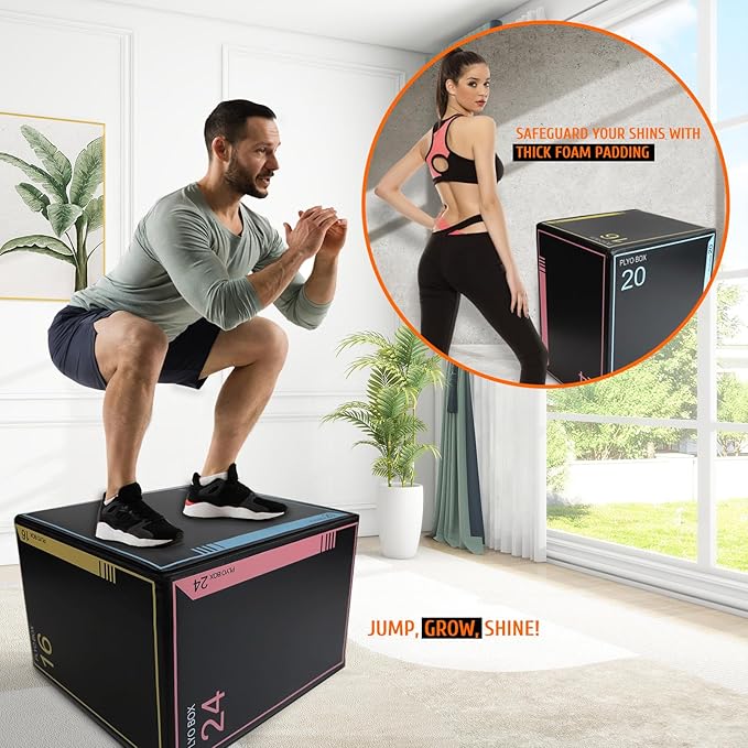 3-in-1 Dense Foam Plyometric Jump Box,30"x24"x20"-24"x20"x16"-20"x18"x16"Non-Slip Box Jumps for Home Gym,Exercise Foam Plyo Box for Fitness Training-Step-Ups,Split Squats,Dips,Box Jump Cube