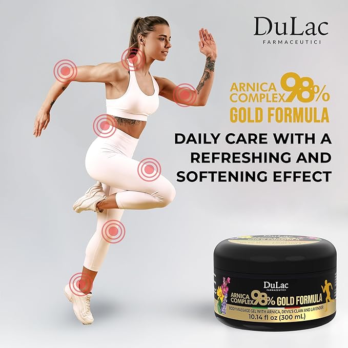 Dulàc - Arnica Body Massage Gel, Arnica Montana 98% Maximum Strength + Devil's Claw for Muscle Massage, Arnica Montana Complex 98% 10.14 Fl Oz, Gold Formula