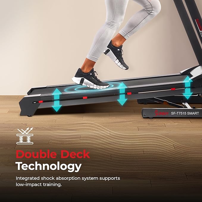 Sunny Health & Fitness Premium Smart Treadmill with Auto Incline, Dedicated Speed Buttons, Digital Performance Display