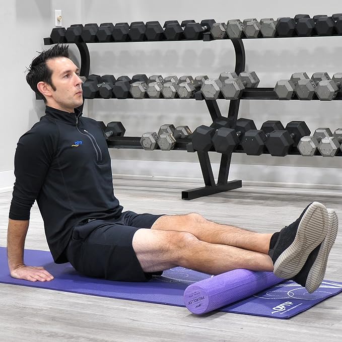 OPTP PRO-Roller Standard Density Foam Roller – Medium Density Foam Roller for Physical Therapy, Pilates, Yoga Foam Roll Exercises, and Muscle Recovery - Purple 36" x 4"
