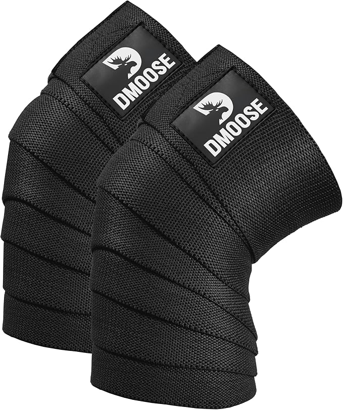 DMoose Fitness Knee Sleeves for Weightlifting (Pair) 78” Knee Wraps for Joint Support, Squats & Powerlifting - Gym Brace Straps for Joint Stability & Pain Relief, USPA & IPL Approved for Men and Women