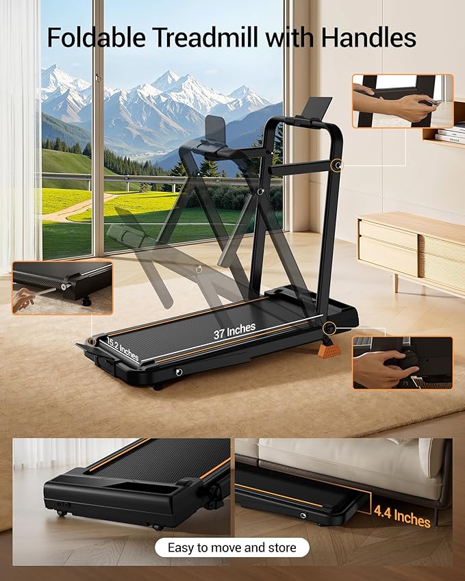 3 in 1 Walking Pad Treadmill with 16% Incline, Folding Treadmill with Handle Bar, Portable Treadmills for Home Small, 330 Lbs Capacity