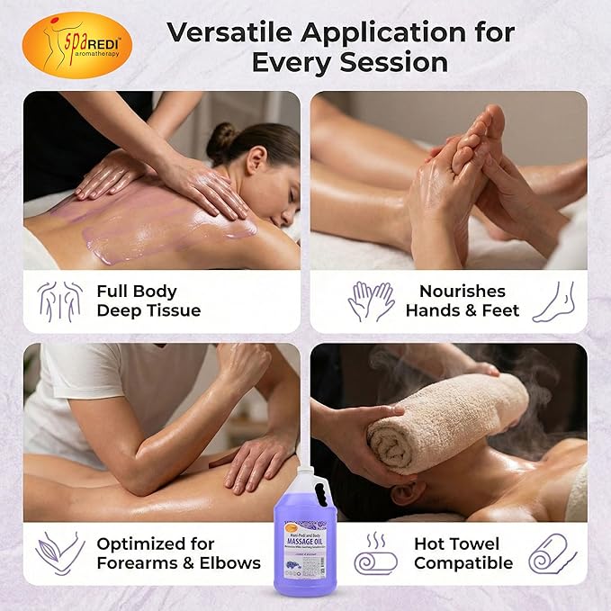 SPA REDI Professional Massage Oil – Expert Body Treatment & Skin Nourishment | Effortless Glide, Uninterrupted Flow for Deeply Therapeutic Sessions, Ensuring Refreshed & Satisfied Clients 128 Oz