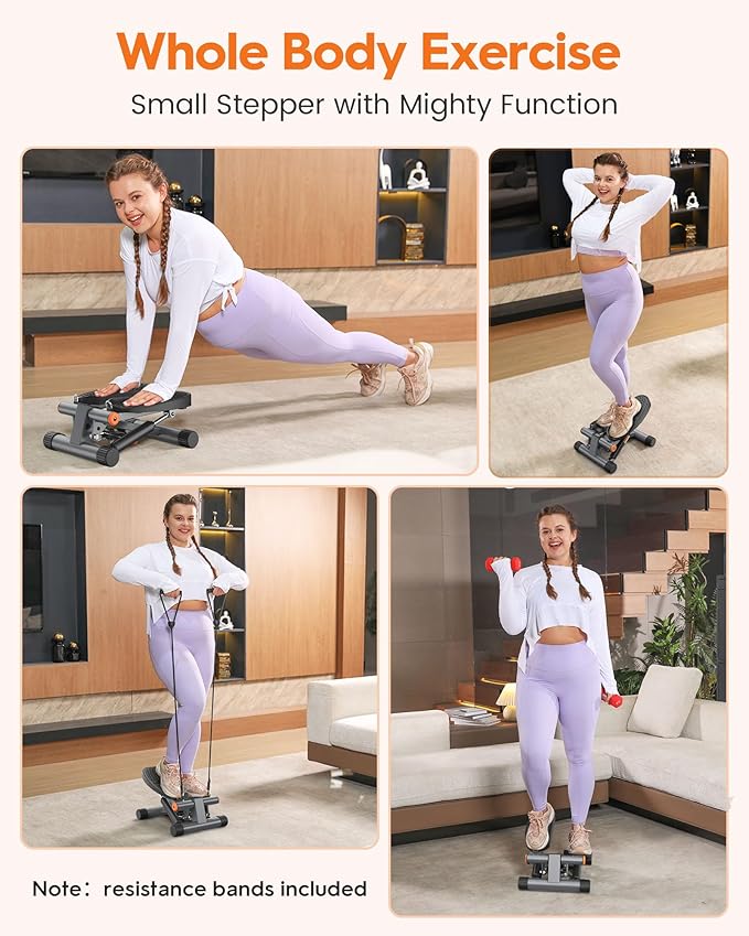 Niceday Mini Steppers for Exercise at Home, Stepper with Resistance Bands, Stepper with 300LBS Loading Capacity, Hydraulic Fitness Stepper with LCD Monitor Black