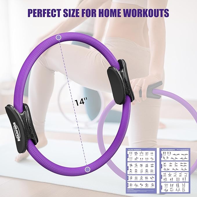 ROSAPOAR Pilates Essentials Kit for Women, Pilates Ring Set - 14" Magic Circle with Yoga Ball & Resistance Bands – Pilates Kit for Home Workouts, Toning & Core Sculpting Pilates Equipment