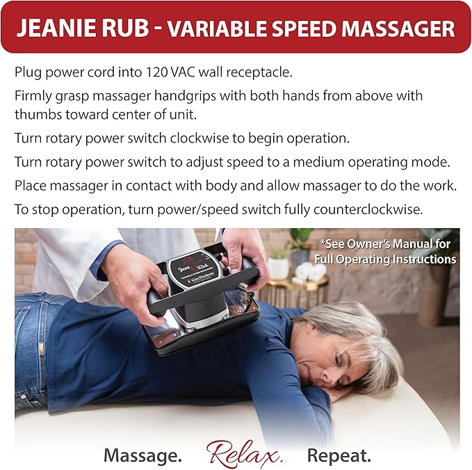 Core Products Jeanie Rub Variable Speed Massager, Deep Tissue Back Massager for Pain Relief, Body Massager for Shoulder Massage, Lumbar, Neck, Lower Back & Cellulite Massage
