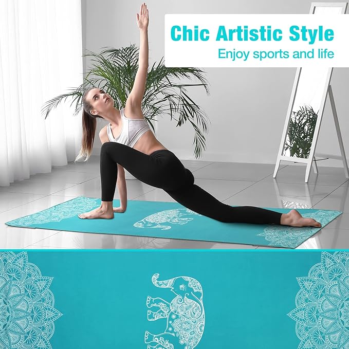 MoKo Hot Yoga Towel, Non-Slip Yoga Mat Towel with Grip Dots, 74.4"×27.3" Yoga Mat Cover for Pilates, Fitness, Meditation, Swimming Pool, Beach, Travel Yoga Mat with Corner Pockets