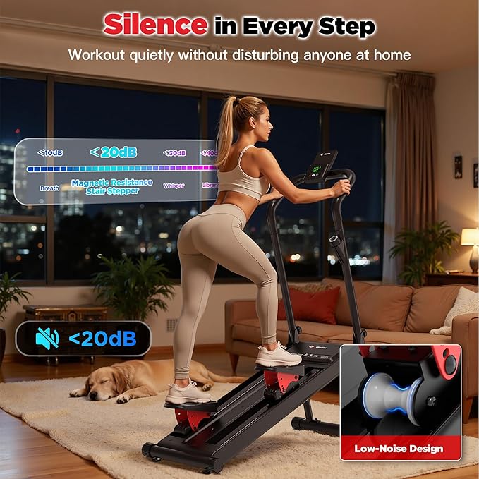 Magnetic Stair Stepper for Home,Vertical Climber Adjustable Resistance Up to 77LBS,Folding Compact Cardio Stair Climber with 350LBS Weight Capacity,19''Extended Stride