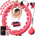U1 Weighted Hula Hoop 30 Knots 19"-61" for Adults with Waist Trimmer Belt & Durable Wash Bag Bundle– Fitness Hoop for Exercise, Workout, Slimming & Home Gym, Pink