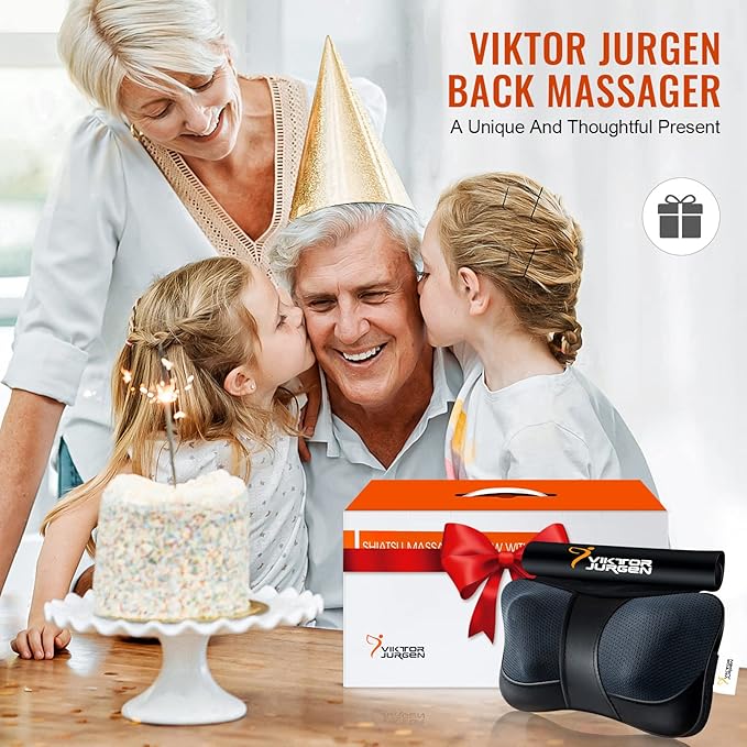 VIKTOR JURGEN Mothers Day Back Massager Gifts, Shiatsu Kneading Massager for Neck and Shoulder, Massage Pillow with Heat Relaxation Gifts for Women/Men/Dad/Mom/Fathers Day/Christmas