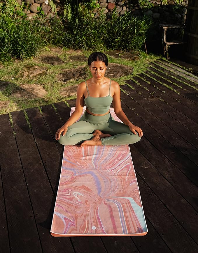 yogadesignlab | The HOT Yoga Towel | Premium Non Slip Colorful Towel | Designed in Bali | Eco Printed + Quick Dry + Mat Sized | Ideal for Hot Yoga, Bikram, Ashtanga, Sport, Travel! (Pearl)