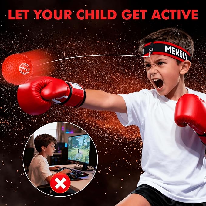 MENOLY 5pcs Boxing Reflex Balls Set, 2 Adjustable Headbands, 1 Pair Goggles and Gloves, Speed Training Equipment for Hand Eye Coordination, Agility, Great Gift for Men, Boxers & Fitness Fans