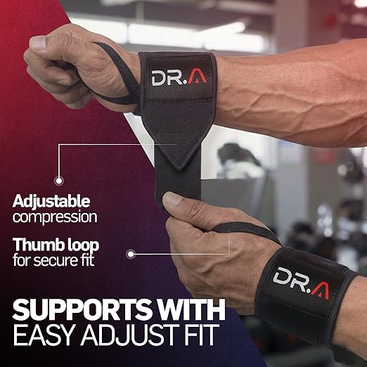 Dr. Arthritis Weight Lifting Wrist Wraps with Thumb Loop, Heavy-Duty Wrist Straps for Weightlifting, Hybrid Training, Olympic Lifts & Calisthenics, Non-Slip Gym Wraps for Men & Women (Black, Pair)