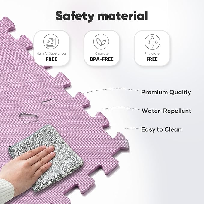 32 Pack Home Gym Mat, Puzzle Exercise Mat, EVA Interlocking Foam Floor Tiles for Home Workout Equipment and Kids' Play Areas - Blue, 24 in x 24 in x ½ in - (Pink, 32 Pack(128 SQ FT))
