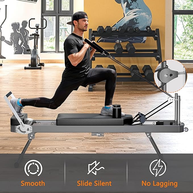 Foldable Pilates Reformer Machine for Home Use - 330lbs Capacity with 5 Alloy Springs, 11 Resistance Levels & UP Leather Surface, Space-Saving Fitness Equipment