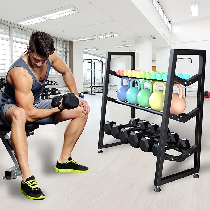 Upgraded V-type 3-Tier Dumbbell Rack, Adjustable Heavy-Duty Metal Weight Rack for Dumbbells, Kettlebells & More, Space-Saving Home Gym Organizer (Dumbbells Not Included)
