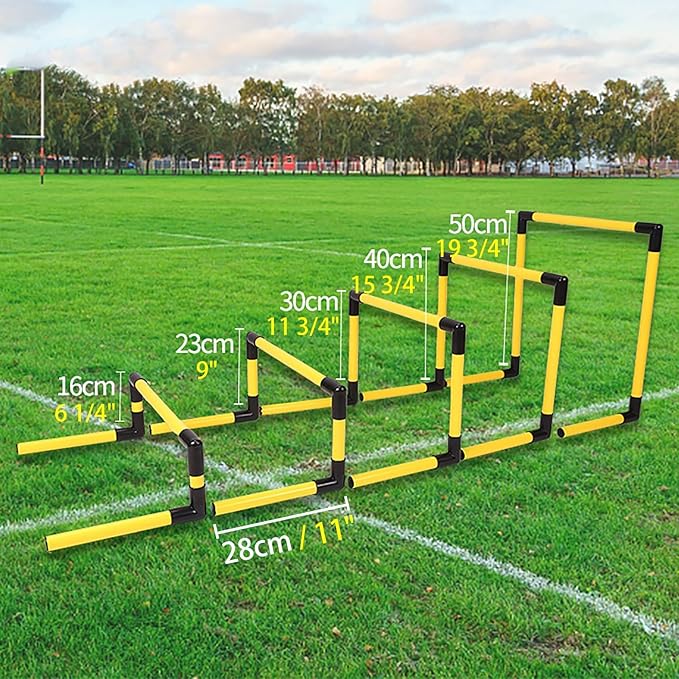 5-Pack Agility Hurdles, Adjustable Heights for Speed & Footwork Training, Foldable PVC Hurdles for Track & Field, Soccer, and Fitness Drills (Yellow)