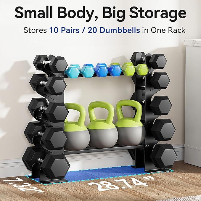 Dumbbell Rack Stand for Home Gym: Rack Only Holder for Dumbbells, Free Weights, 400LB Capacity Heavy-Duty Compact Storage Organizer