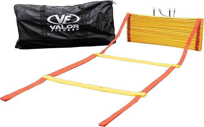 Valor Fitness Agility Training Ladder – 33 Ft with Storage Pegs & Carry Bag, 2 Clipped Sections for Speed, Agility, Footwork & Coordination Training for Adults & Kids