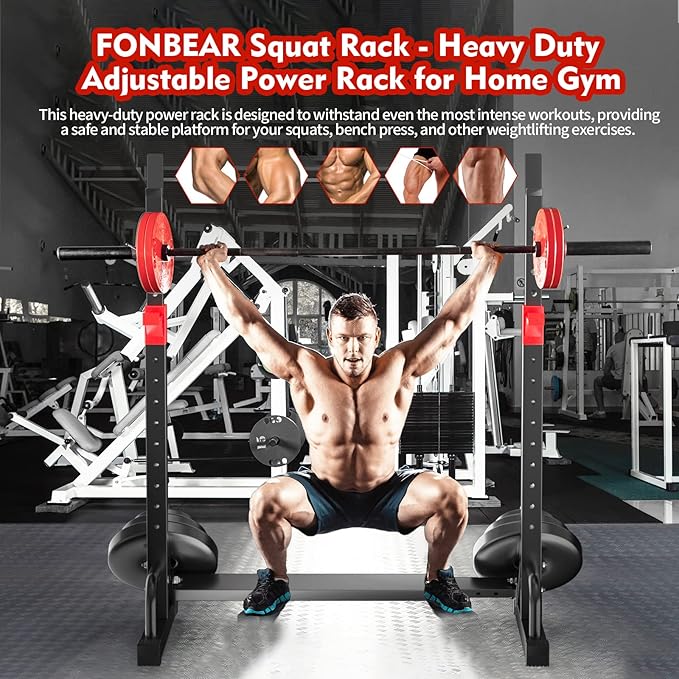 FONBEAR Adjustable Squat Rack, Barbell Rack, Bench Press 550 LBS Max Load Multi-Function Home Gym Weight Lifting Dumbbell Racks Stands - Great for Beginners and Professional Use