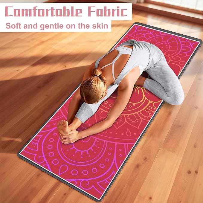 Yoga Towel,Absorbent Yoga Mat Towel for Hot Yoga Non Slip,Stylish Prints,Ideal for Workouts,Hot Yoga,Bikram,Pilates Equipment,72 x 27 in,Red Flowers