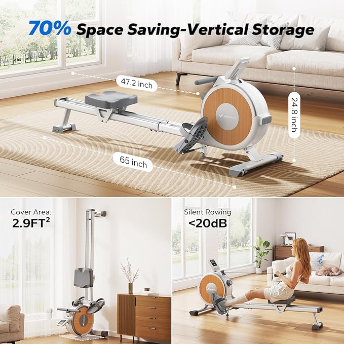 MERACH Rowing Machines for Home, Magnetic Rowing Machine with 16 Levels, Rower Machine of Quiet Resistance, Dual Slide Rail with Max 350lbs Weight Capacity, App Compatible