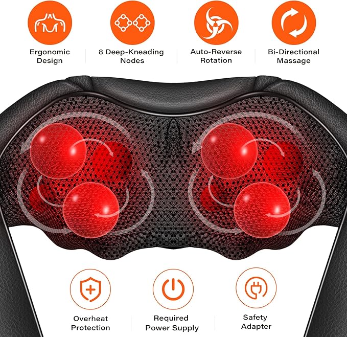 Neck Massager with Heat, Back Massager Deep Tissue, Electric 3D Kneading Massage Pillow for Pain Shiatsu Back and Shoulder Massager, Birthday Christmas Gift for Women Men Dad Mom