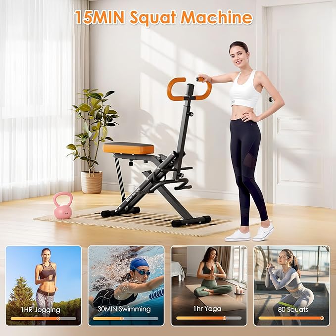 DlandHome Squat Machine, Squat Rowing Machine with Adjustable High-Strength Resistance Band for Home Gym, Foldable Leg Glute Trainer for Full Body 330lbs