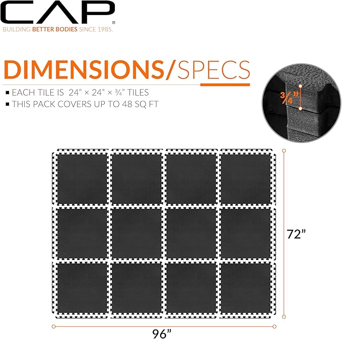 CAP Puzzle Exercise Mats | 3/4” Thick EVA Interlocking Foam Tiles for Home Gym Flooring | Multiple Options
