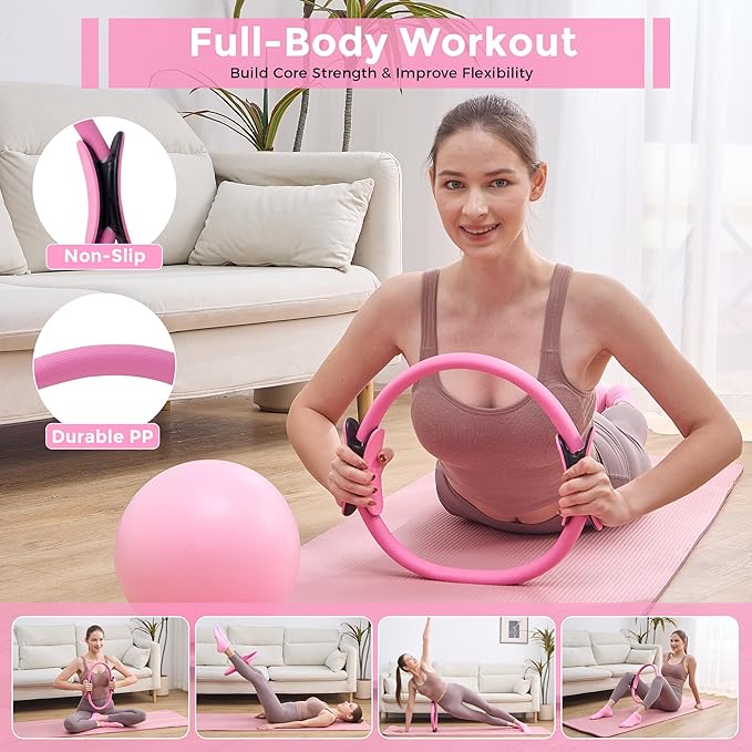 Home Pilates Kit Pilates Equipment Set, Better Yoga Pilates Essentials Kit for Women with 14.5" Pilates Ring, Ball, Resistance Bands, Ankle Weights, Dumbbells, Sliders, Stretch Band, Yoga Strap Socks