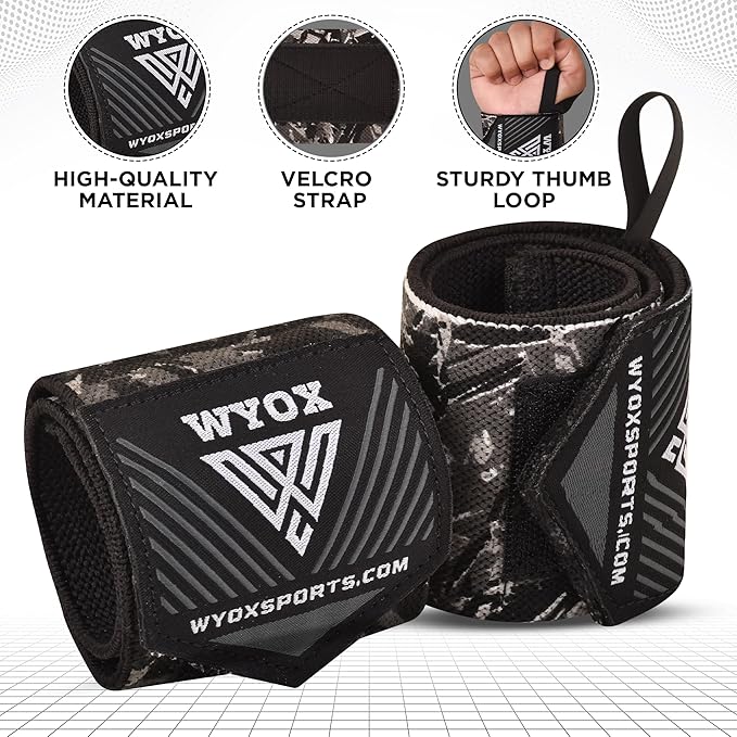 WYOX Wrist Wraps For Weight Lifting With Thumb Loop & power lifting Wrist Straps For Bench Press and Pushups Training Support and Protection Wrist Support for bodybuilding