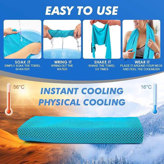6 Pack Cooling Towels (47"x12") for Neck and Face, Ice Towel for Hot Weather, Soft Breathable Chilly Gym Towels, Microfiber Towel for Work Out, Yoga, Running, Camping & More Activities