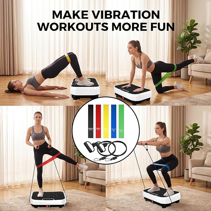 MASYN Vibration Plate Exercise Machine for Lymphatic Drainage 120 Levels Whole Body Vibrating Platform with Resistance Bands & Bluetooth 440 lbs Capacity Shaker Board Workout Equipment for Weight Loss