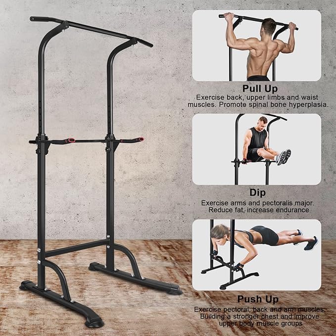 Power Tower Pull Up Bar Station, Free Standing Pull Up Rack Dip Station for Home Gym, high strength and high load bearing, Home Strength Training Fitness Workout Equipment