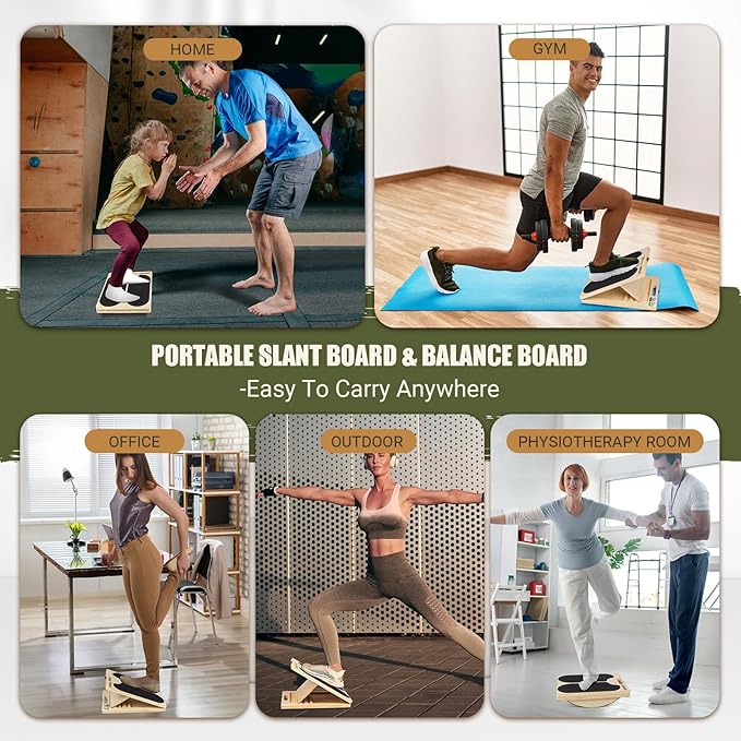 Slant Board for Calf Stretching, Adjustable Portable Wooden Incline Board for Calf Stretcher with Training Poster, 300 Lbs Weight Capacity Calf Stretch Wedge for Leg, Knees, Heel, Ankle & Stretching