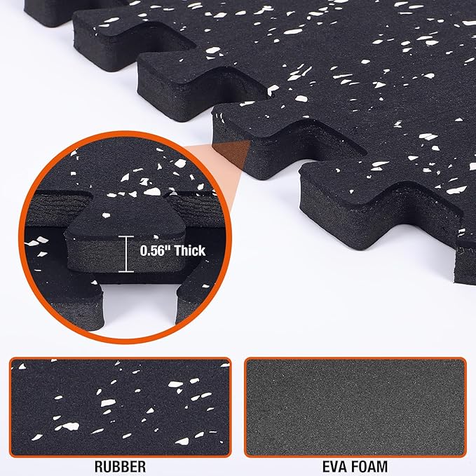 FAHKNS Gym Mat, 0.56'' Thick Exercise Equipment Mats, 24 Pcs 96 Sq Ft Rubber Top Floor Tiles, EVA Foam Exercise Mat Tiles - Durable, Non-Slip, Interlocking Mat (25Pcs, 24 Get 1 Free)