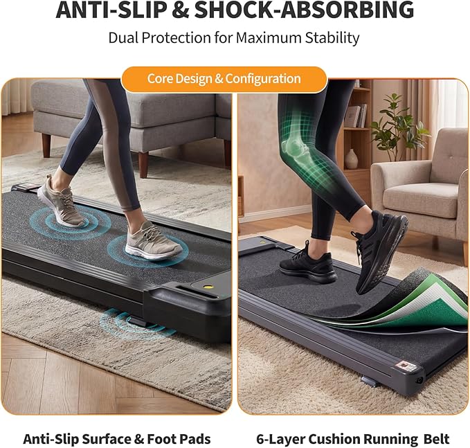 NEWBULIG Walking Pad Under Desk Treadmill, Portable Compact Electric Walking Treadmill with Remote Control for Home Office, Quiet Fitness Machine