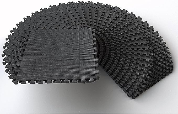 BalanceFrom 2-Pack 36-Count 24x24x0.5 Inch EVA Interlocking Foam Exercise Tile Mat, Black – Non-Slip Puzzle Flooring for Home Gym, Fitness Studio, or Playroom