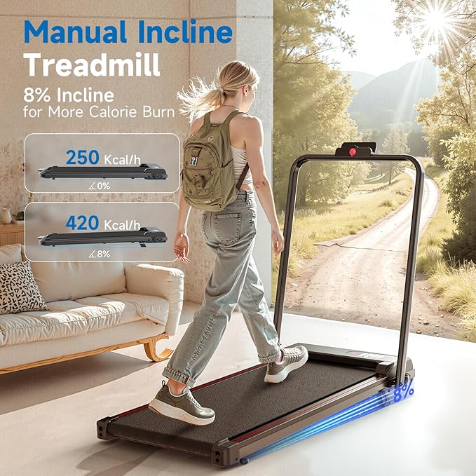Walking Pad Treadmill with Handle Bar,Walking Pad with Incline 8%,2.5HP Quiet Under Desk 320 lbs 2 in 1Treadmills for Home Office,Compact Foldable Walking Pad,Remote Control&LED Display