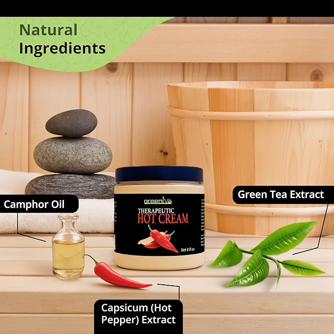 GreenIVe Hot Cream Massage Lotion Hot & Cold Sensation for Joints and Muscles and Skin Tightning Wraps (8oz Jar)