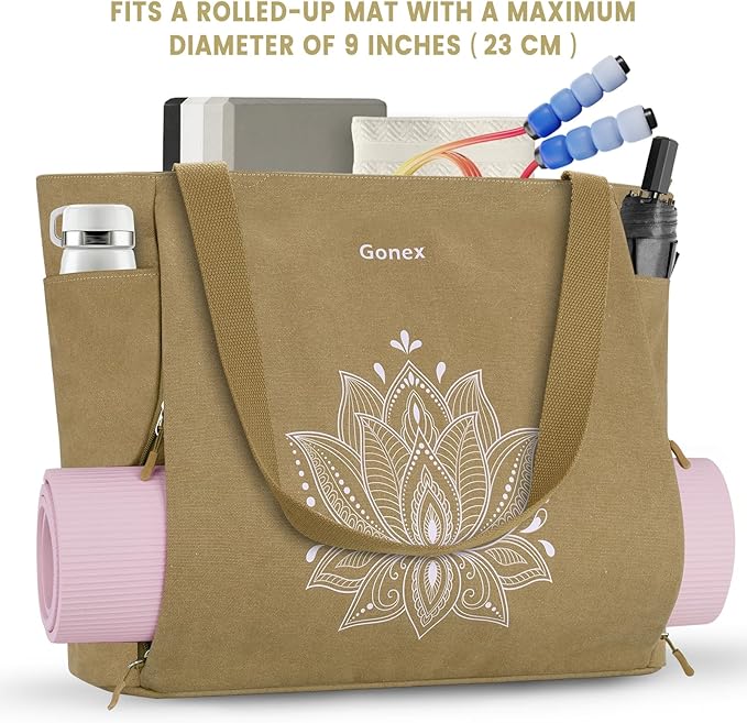 Gonex Yoga Mat Bag, Large Tote Bag with Multi Pockets for Women Men, Canvas Mat Carrier, Full Zipper Easy Access for Pilates Gym Travel