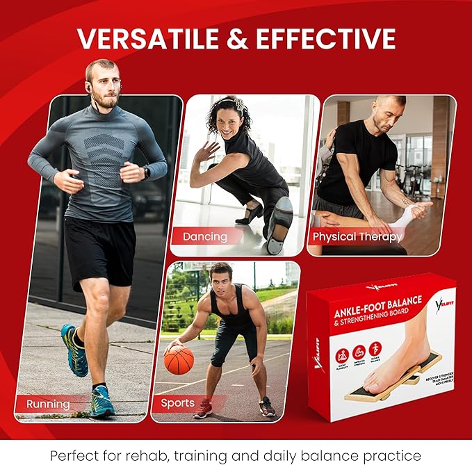 Ankle Strengthener & Axis Board, Bamboo Ankle Balance Board for Physical Therapy, Blackboard Foot Trainer & Foot Strengthener, Giboard for Balance Training, Axisboard for Leg Stability