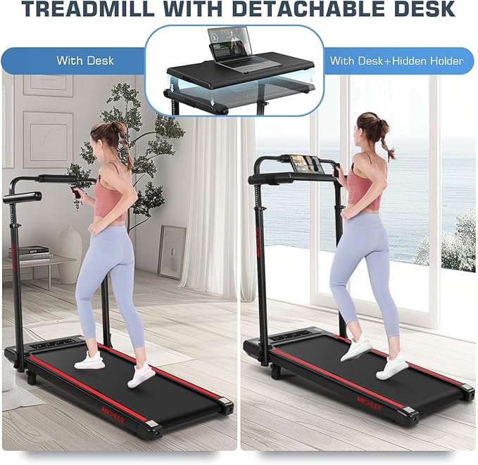 ANCHEER Treadmill with 12%/15% Incline, Folding Walking Pad with Handle Bar, 320-450lb Capacity Under Desk Foldable 3.5HP Treadmills for Home/Office/Gym,Installation-Free