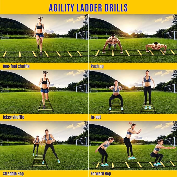 Yes4All Speed Agility Ladder Training Equipment - Bundle 8 & 12 Rungs Slide 26ft - Included Carry Bag