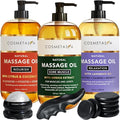 Cosmetasa Massage Oil Spa Gift Set for Women – Relaxing Lavender, Warming Arnica & Nourishing Citrus & Coconut Oils – Includes Roller Ball, Thumb Saver & Hot Stones – Self Care Kit & Body Massage Oils