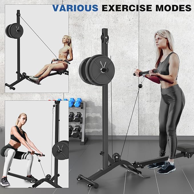 BEKING Foldable Rowing Machine,Adjustable LAT Pull Down & Low Row Cable Machine with 140/230LBS Weight Plates,2 in 1 Multi-Function Compact Rowing Machine with High/Low Pulley Stations