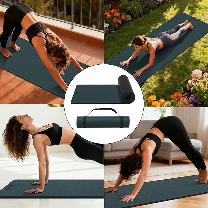 Extra Thick 12mm TPE Exercise Yoga Mat with Strap, 1/2 Inch Non-slip Workout Mat for gymnastics, Pilates, Home, Workout, Gym Floor Fitness
