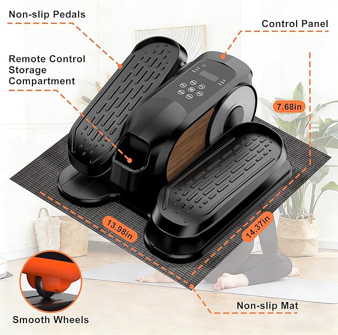 Mini Under Desk Elliptical Low Impact Electric Leg Exerciser As Seen on TV While Sitting for Seniors with Non-Slip Mat Quiet & Portable for Home and Office
