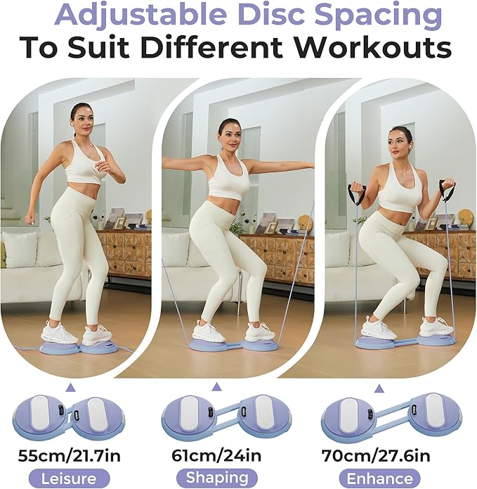 Waist Twisting Machine Exercise - Ab Twister Board MAX 300LBS | Intelligent Counting Lap & Calorie & Time, with 2 Resistance Bands | 3 Adjustable Distances to Suit Different Exercise Needs